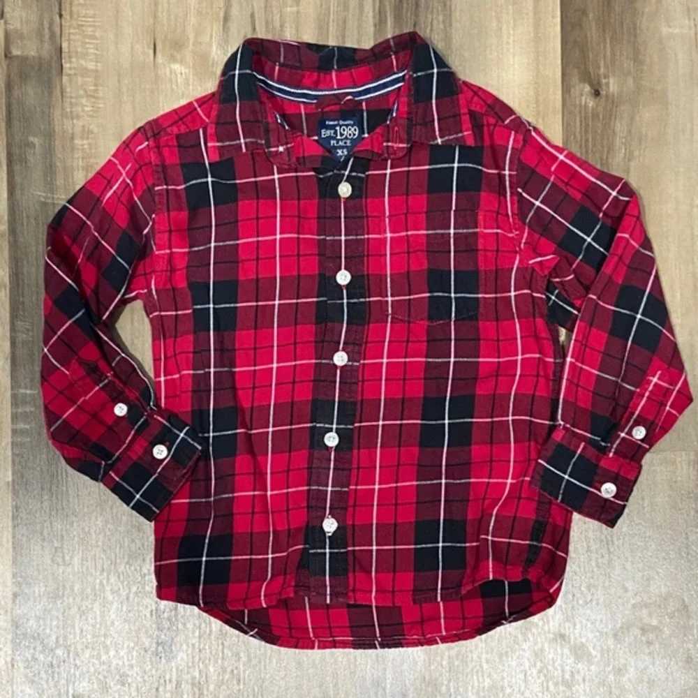 $2 - Place Red and Black Plaid Button Down Shirt